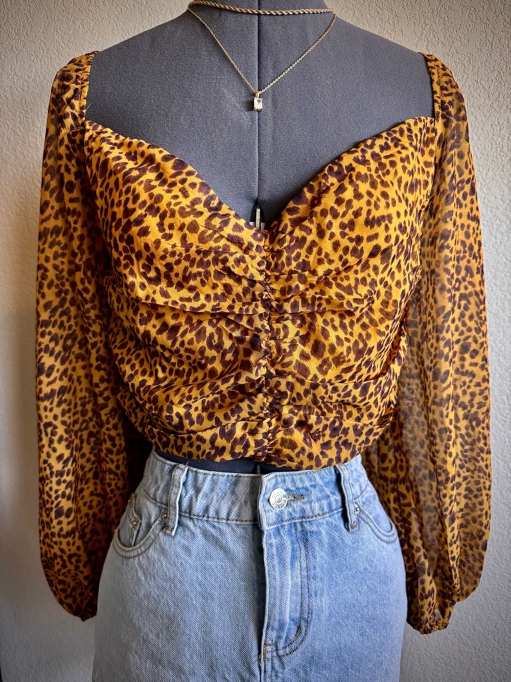 Europa The Label Leopard Print Puff Sleeve Crop Top 1XL